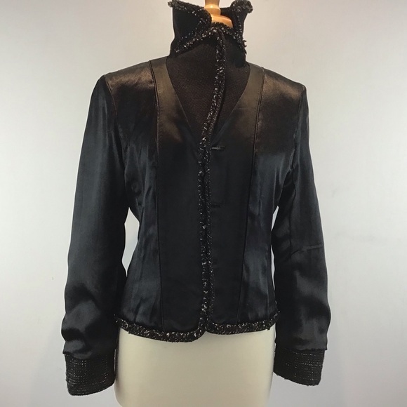 Ann Taylor black and white tweed wool blend blazer fringe edged blazer size 6 - Picture 8 of 14